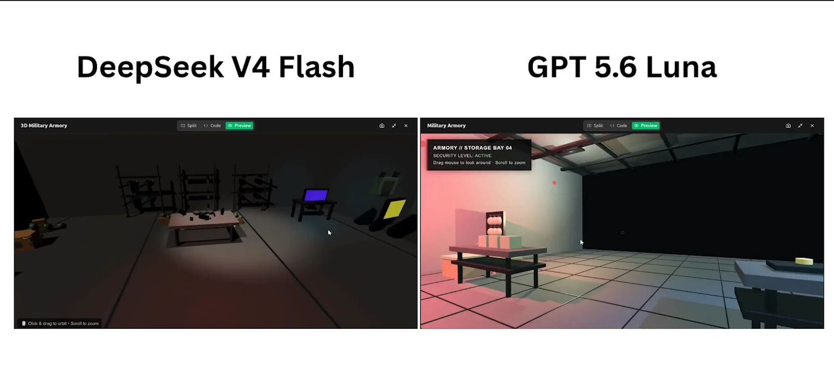 GPT-5.6 Luna vs DeepSeek V4 Flash comparison — Rubik's cube, fireworks, handwriting tests